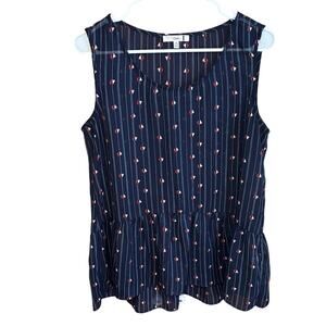 Cleo Kai Women’s Navy Blue Sleeveless Blouse with Red Sail Boat Pattern Size M
